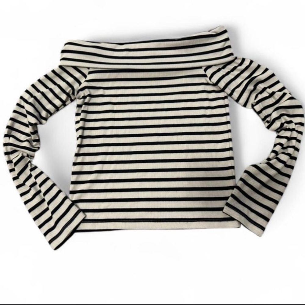 American Eagle Outfitters Black and White Striped Off the Shoulder Top
